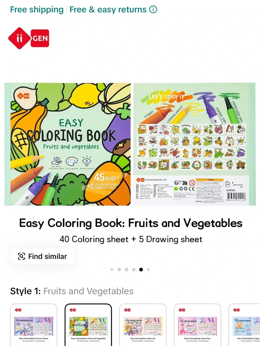 Easy Coloring Book - Fruits and Vegetables (Green)